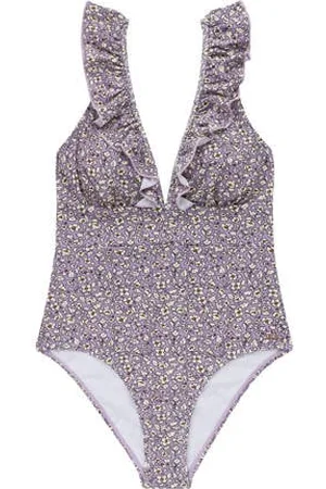 Salted Stories Badpak Safhira met ruches Paars Dames Polyamide All over print