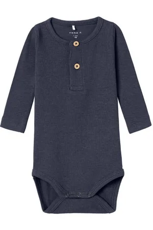 NAME IT BABY ribgebreide romper NBMKAB donkerblauw Jongens Katoen Ronde hals
