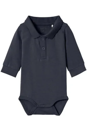 NAME IT BABY romper NBMHOLGER donkerblauw Jongens Katoen Polokraag Effen