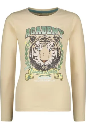Vingino Longsleeve Joliene met printopdruk Beige Meisjes Stretchkatoen Ronde hals