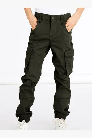 NAME IT KIDS cargobroek NKMRYAN donkergroen Jongens Stretchkatoen Effen