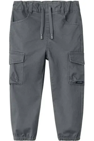 NAME IT MINI regular fit cargobroek NMMBEN donkergrijs Jongens Stretchkatoen