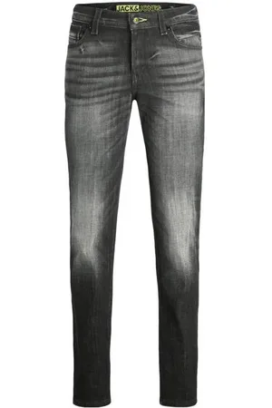 JACK & JONES JUNIOR slim fit jeans JJIGLENN JJBLAIR Zwart Jongens Stretchdenim