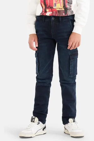 SHOEBY Regular fit cargo jeans blueblack Zwart Jongens Denim Effen