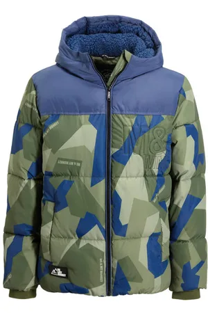 Me & My Monkey Winterjas Ralf camouflage / blauw Jongens Polyester Capuchon