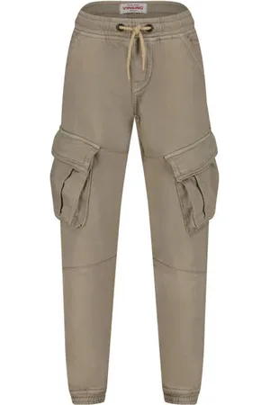 Vingino Tapered fit cargobroek Carlos Beige Jongens Stretchkatoen