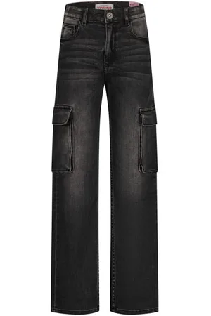 Vingino Wide leg jeans Coco Cargo Zwart Meisjes Stretchdenim
