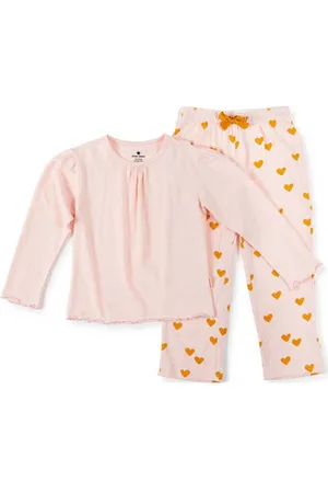 Little Label Roze pyjama met hartjes print op de broek Meisjes Stretchkatoen Ronde hals