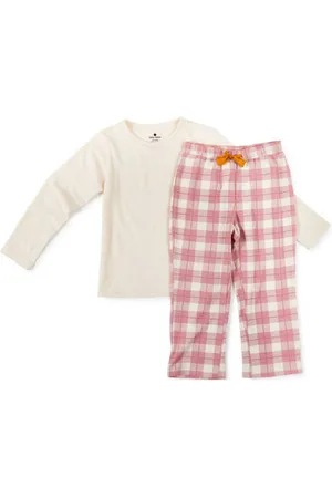Little Label Pyjama met roze geruite broek Meisjes Stretchkatoen Ronde hals