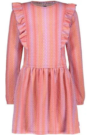 B.Nosy X K3 K3 jurk Doutzen met all over print en ruches Meisjes Polyester Ronde hals