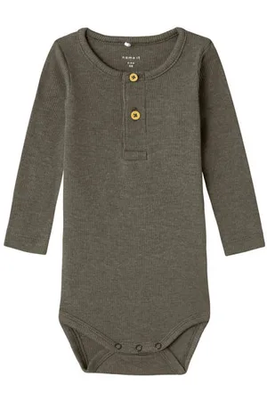 NAME IT BABY romper NBMKAB bruin Grijs Jongens Katoen Ronde hals Effen