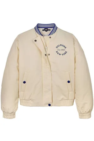 Tommy Hilfiger Bomberjack beige Jas Meisjes Katoen Ronde hals Logo