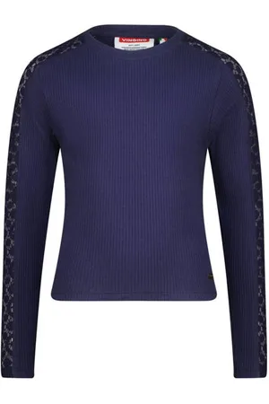 Vingino Longsleeve donkerblauw Top Meisjes Stretchkatoen Ronde hals Effen