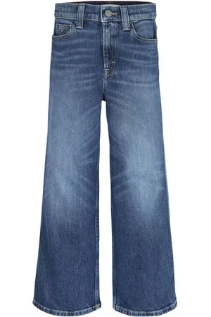 Tommy Hilfiger Wide leg high waist jeans dark blue denim Blauw Effen