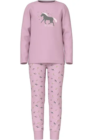 NAME IT KIDS pyjama met paardendessin roze Meisjes Stretchkatoen Ronde hals