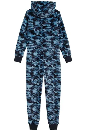 WE Fashion Fleece onesie met camouflageprint blauw Camouflage