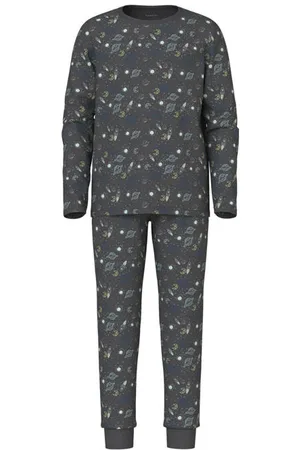 NAME IT KIDS pyjama NKMNIGHTSET IRON SPACE grijs Jongens Stretchkatoen Ronde hals