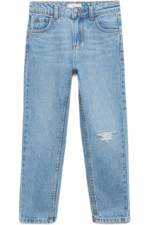 MANGO Regular waist mom jeans middenblauw Meisjes Denim Effen