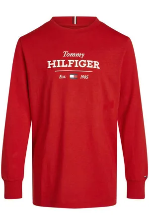 Tommy Hilfiger Longsleeve rood Jongens Katoen Ronde hals Logo