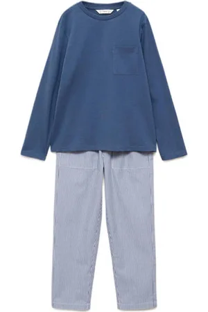 MANGO Pyjama met streepdessin blauw/wit Meisjes Katoen Ronde hals