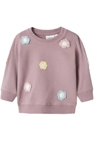 NAME IT BABY sweater paars Trui Meisjes Katoen Ronde hals Bloemen