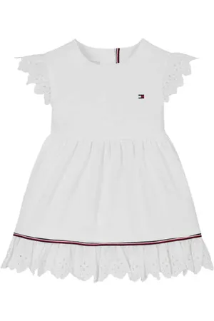 Tommy Hilfiger Korte jurk broderie Meisjes Stretchkatoen Ronde hals