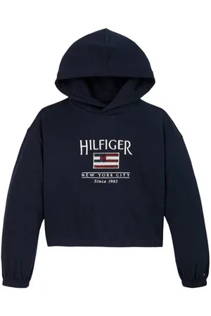 Tommy Hilfiger Sweater blauw Meisjes Katoen Capuchon Printopdruk