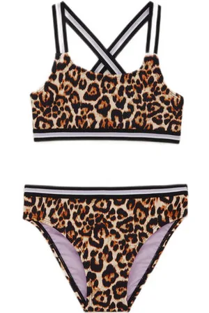WE Fashion Bikini beige/bruin/zwart Meisjes Polyamide Panterprint