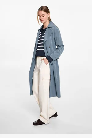 MANGO Trenchcoat lente blauw Jas Meisjes Polyester Reverskraag Effen