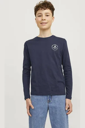 JACK & JONES JUNIOR longsleeve JJESWIFT met printopdruk donkerblauw Jongens Katoen Ronde hals