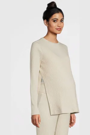 Mama;licious Zwangerschaps longsleeve ecru Dames Katoen Ronde hals Effen