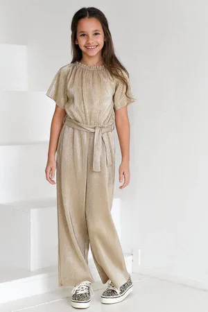 Like Flo Straight jumpsuit goud Meisjes Polyester Boothals Effen