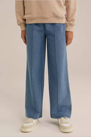WE Fashion Straight broek Blauw Meisjes Katoen Effen