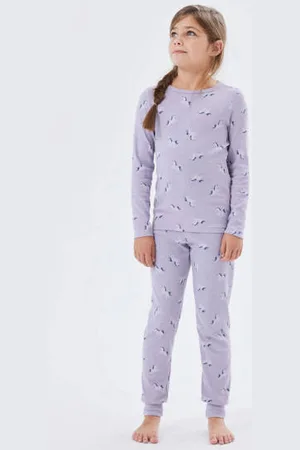 NAME IT MINI pyjama NMFNIGHTSET UNICORN Paars Meisjes Stretchkatoen Ronde hals