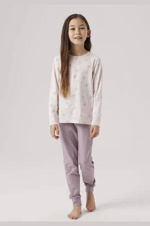 NAME IT KIDS pyjama Bow met all over print donkerroze/ecru Paars Meisjes Stretchkatoen Ronde hals