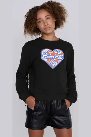 CoolCat Sweater Tori met Franjes en Hart Print Trui Meisjes Katoen Ronde hals