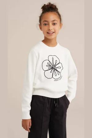 WE Fashion Trui wit fijn gebreid Sweater Meisjes Katoen Ronde hals Printopdruk