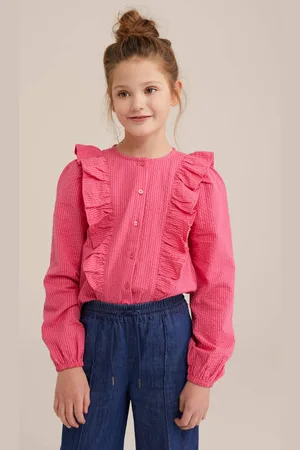 WE Fashion Blouse roze Meisjes Katoen Ronde hals Streep