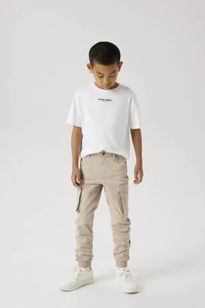 NAME IT KIDS regular fit cargo broek beige Grijs Jongens Stretchkatoen
