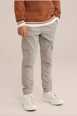 WE Fashion Blue Ridge slim cargo broek Beige Jongens Stretchkatoen