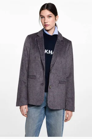 MANGO Regular fit blazer paars Meisjes Polyester Reverskraag Pied de Poule