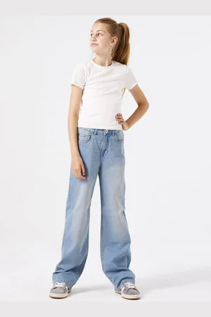 Garcia High waist wide leg jeans light blue denim Blauw Effen