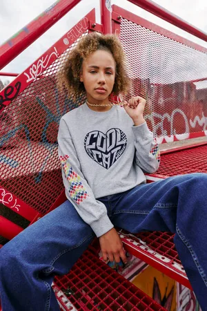 CoolCat Sweater Nola met Fluwelen Hart Print Trui Grijs Meisjes Katoen Ronde hals