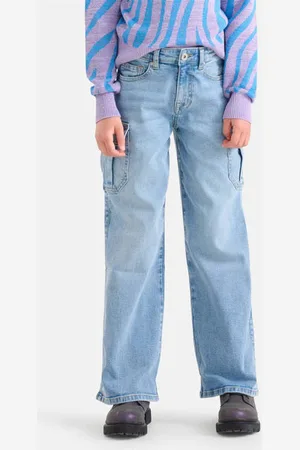 SHOEBY High waist loose fit jeans Blauw Meisjes Denim Effen