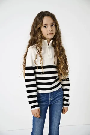 ONLY KIDS GIRL gebreide trui wit Meisjes Viscose Opstaande kraag Streep
