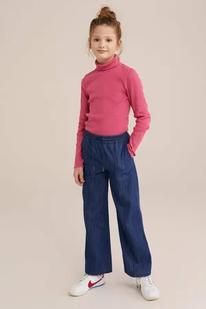 WE Fashion Longsleeve fuchsia Roze Meisjes Stretchkatoen Col Effen