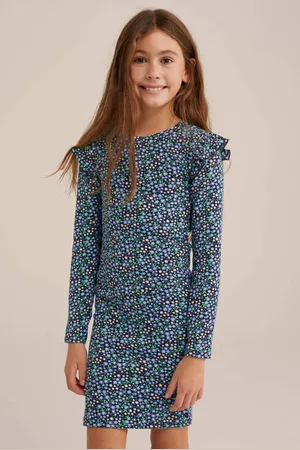 WE Fashion Korte jurk Meisjes Stretchkatoen Ronde hals Bloemen