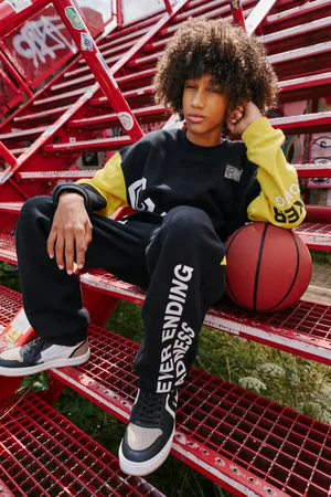 CoolCat Colourblock Joggingbroek Clayton met Statements Zwart Jongens Katoen