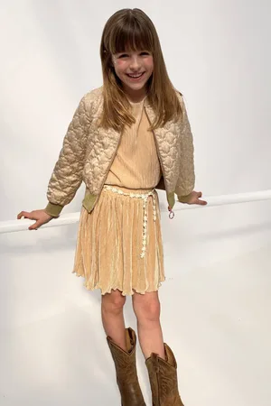 NoNo Korte jurk zand Beige Meisjes Polyester Ronde hals Effen