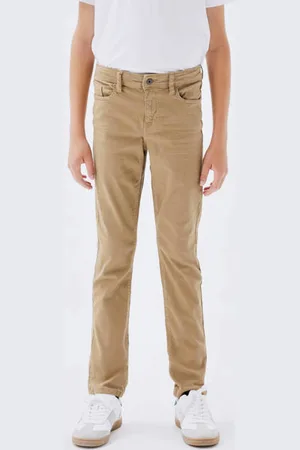 NAME IT KIDS slim fit broek NKMTHEO beige Bruin Jongens Stretchkatoen Effen